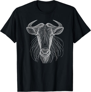 Line Art Wildebeest Wildebeests T-Shirt - T-Shirt | Black