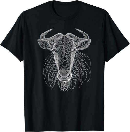 Line Art Wildebeest Wildebeests T-Shirt - T-Shirt | Black