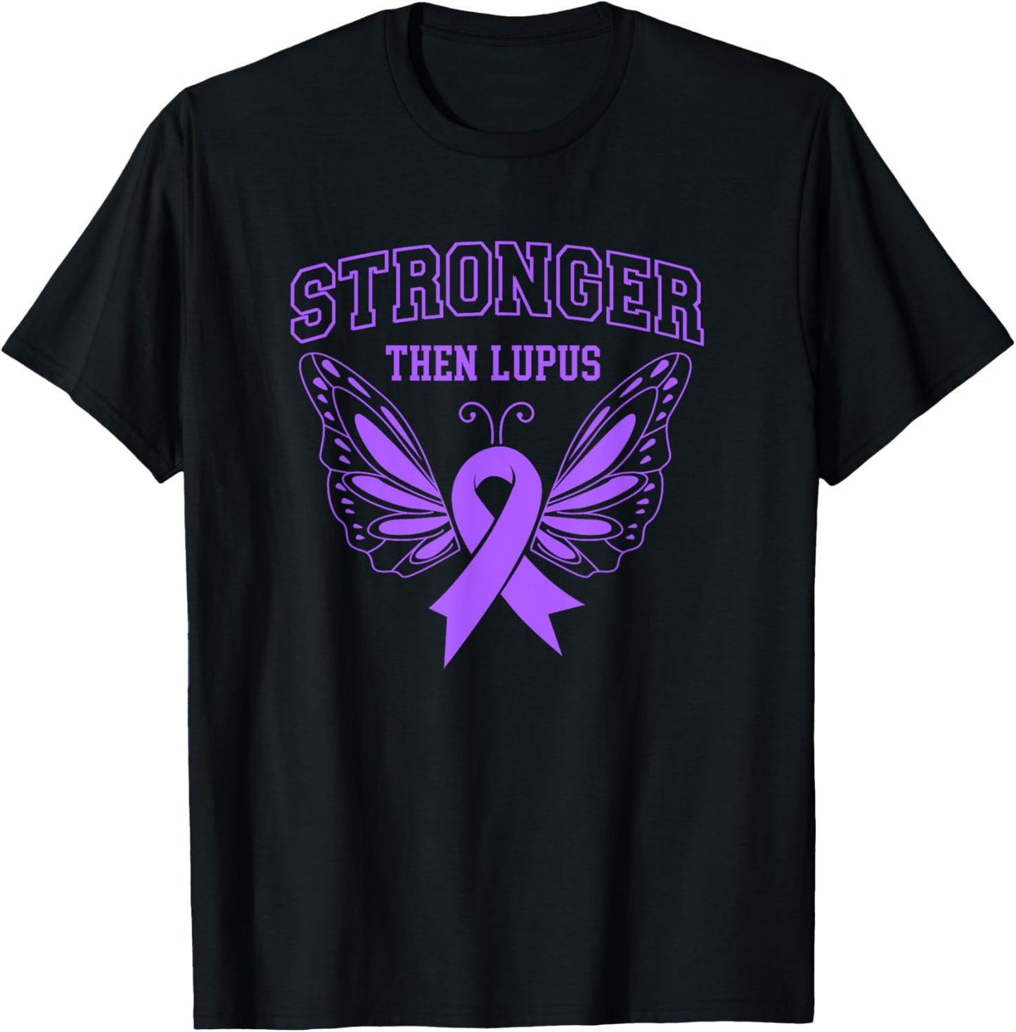 Stronger Then Lupus Butterfly Women Lupus Awareness Month T-Shirt - T-Shirt | Black