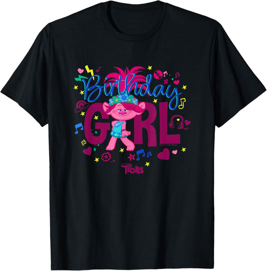 Trolls Cute Sassy Poppy Birthday Girl Big Chest Logo T-Shirt - T-Shirt | Black