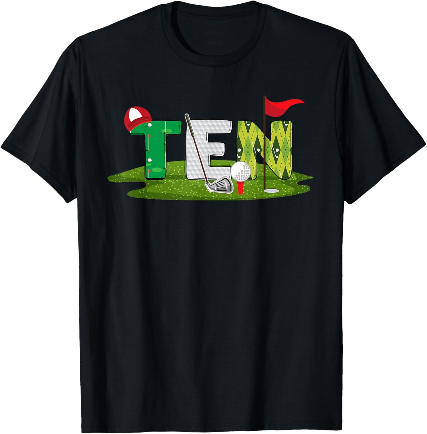 10th Birthday Golf Theme 10 Year Old Kids Sport Party T-Shirt - T-Shirt | Black
