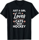 Just A Girl Who Loves Cats and Hockey Cute Cat Hockey Fan T-Shirt - T-Shirt | Black