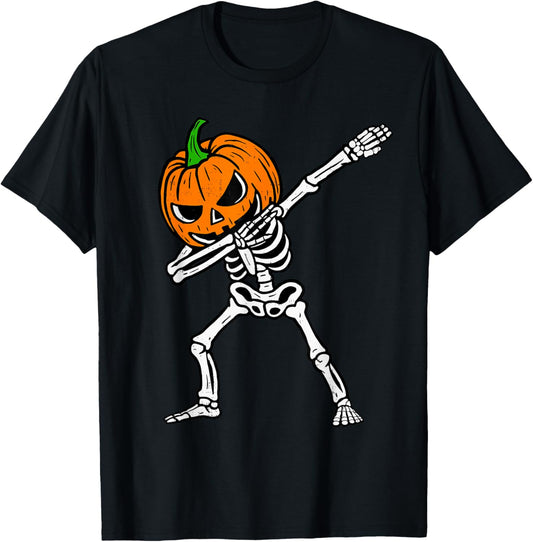 Dabbing Skeleton Pumpkin Halloween Costume Boys Teens Kids T-Shirt - T-Shirt | Black