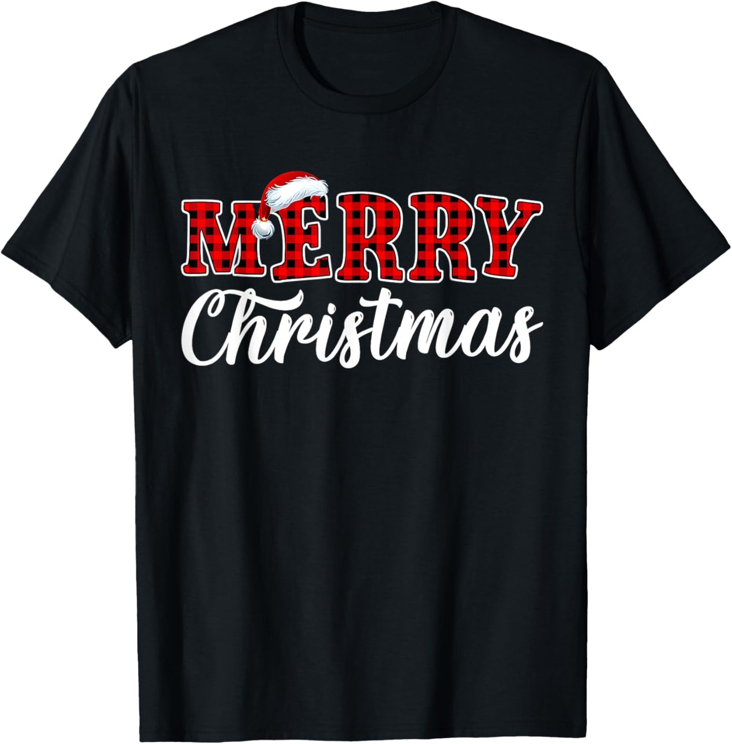 Merry Christmas Buffalo Plaid Red Santa Family Matching Xmas T-Shirt - T-Shirt | Black