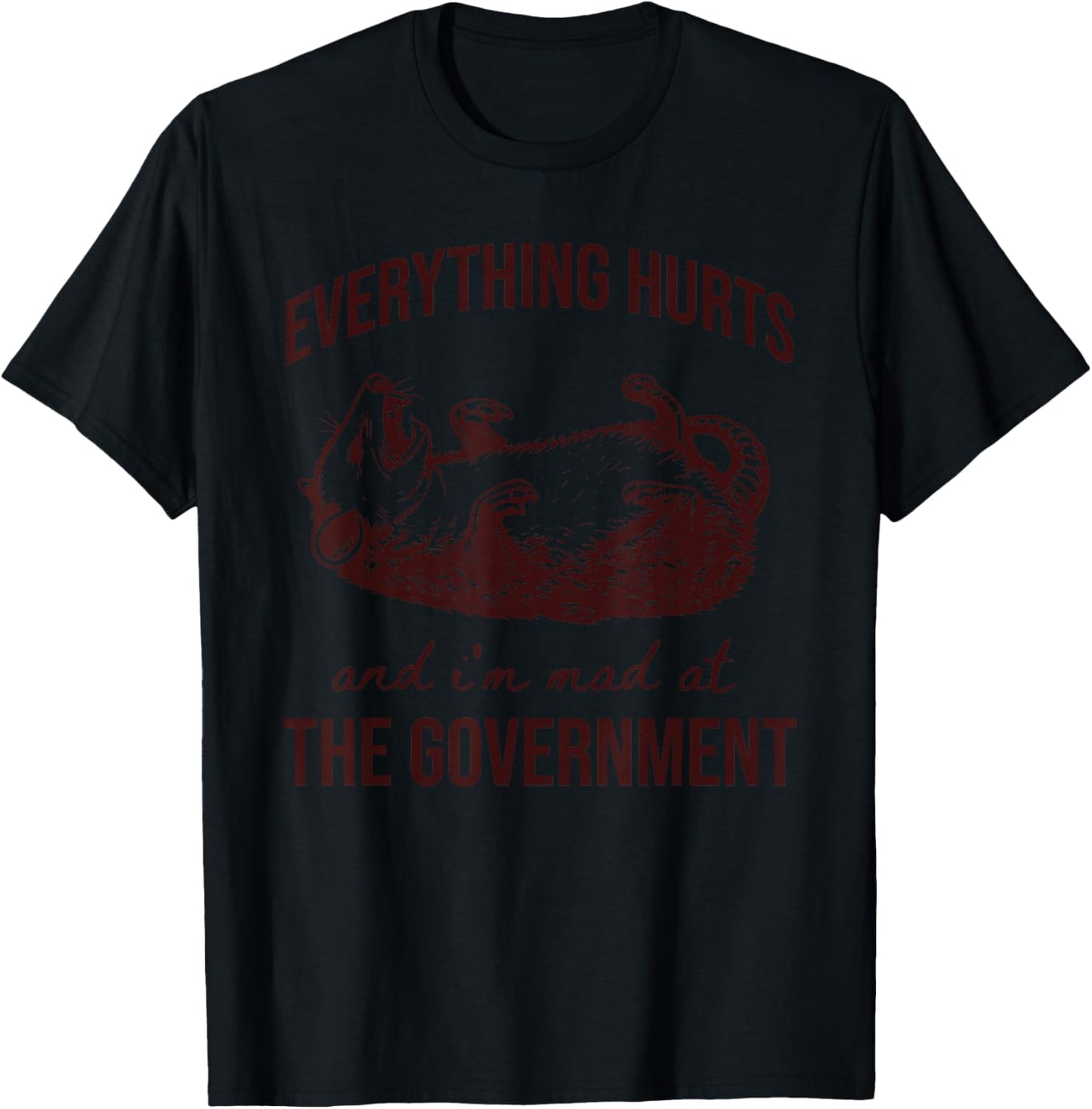 Everything Hurts and I'm Mad at The Government Funny Possum T-Shirt - T-Shirt | Black
