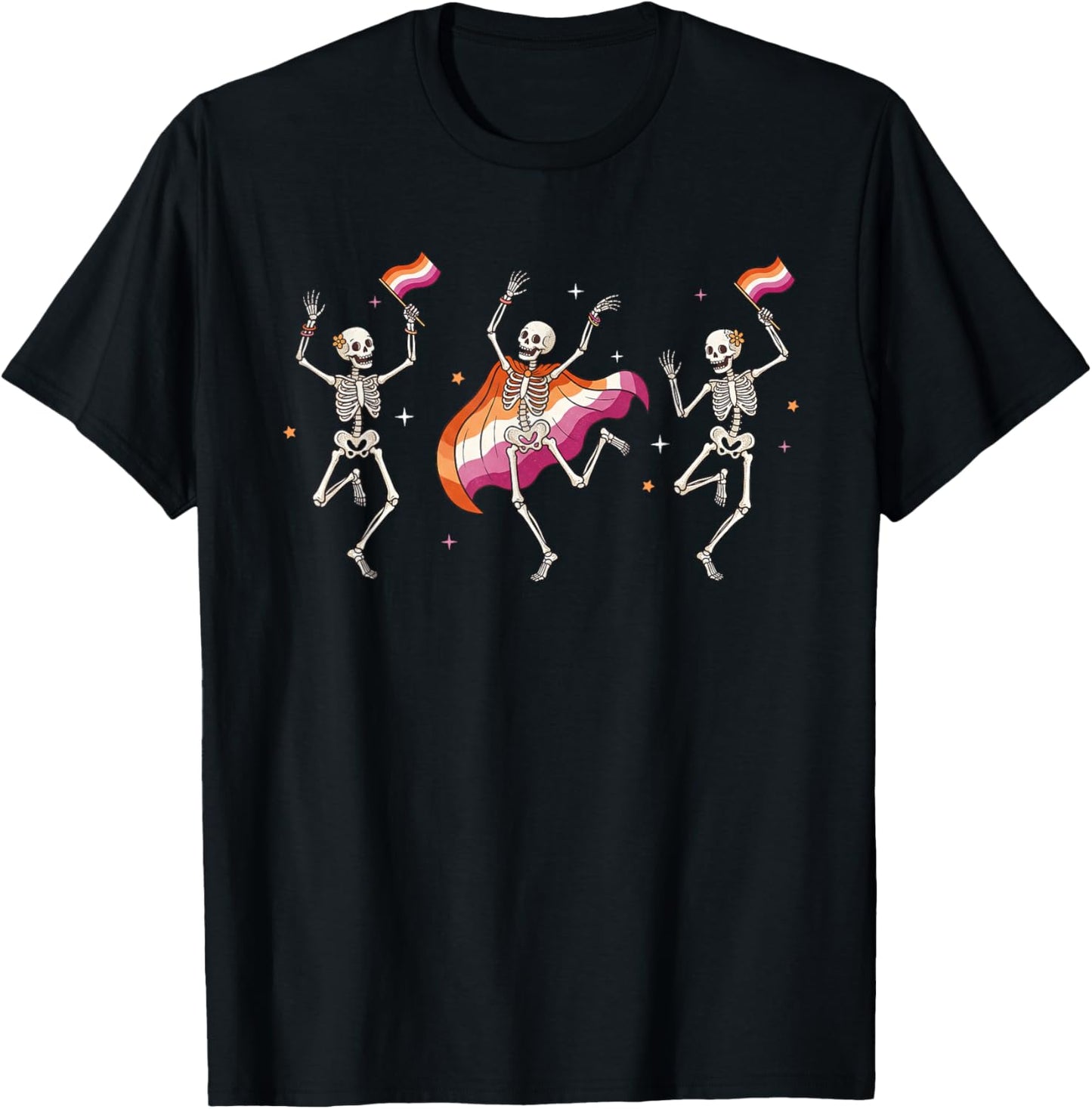 Funny Lesbian Pride Month Dancing Skeleton LGBTQ Les Women T-Shirt - T-Shirt | Black