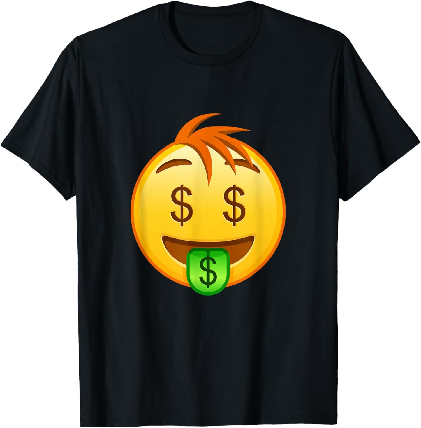 Money Emoticon Mouth Face with Dollar Sign Eyes Rich T-Shirt - T-Shirt | Black