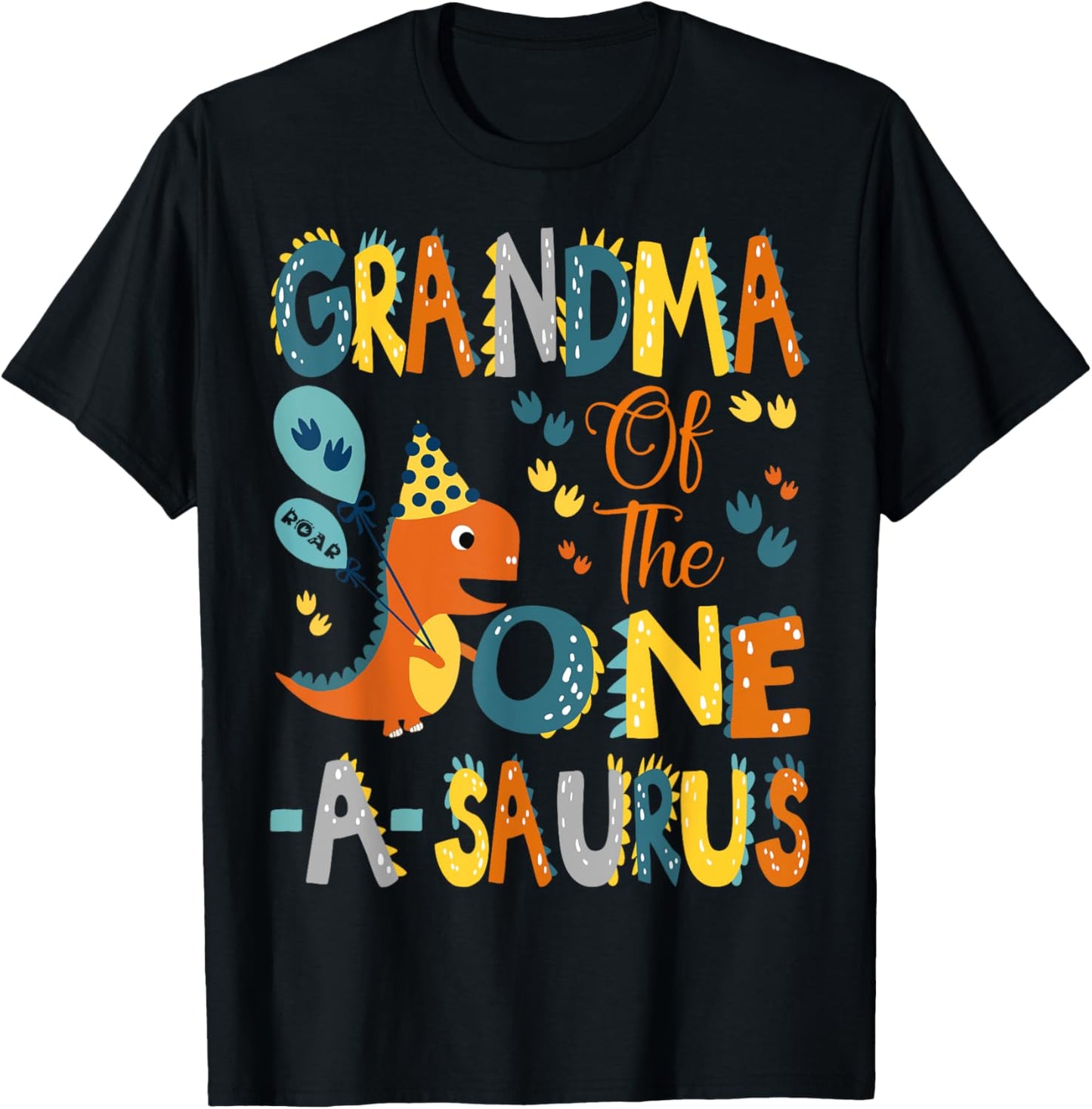 Dinosaur T-Rex 1St Birthday Matching Family Grandma Of The One-A-Saurus 1St Birthday Dinosaur Party -Adults, -Kids Black Short Sleeve T-Shirt - T-Shirt | Black