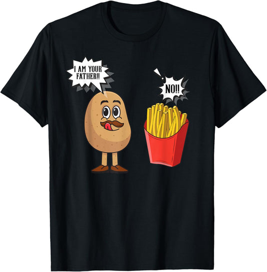 Potato Pun I Am Your Father | Funny French Fries Potato T-Shirt - T-Shirt | Black