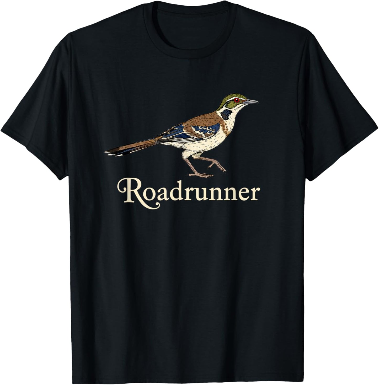 Bird Roadrunner Vintage Illustration, Roadrunner Script T-Shirt - T-Shirt | Black