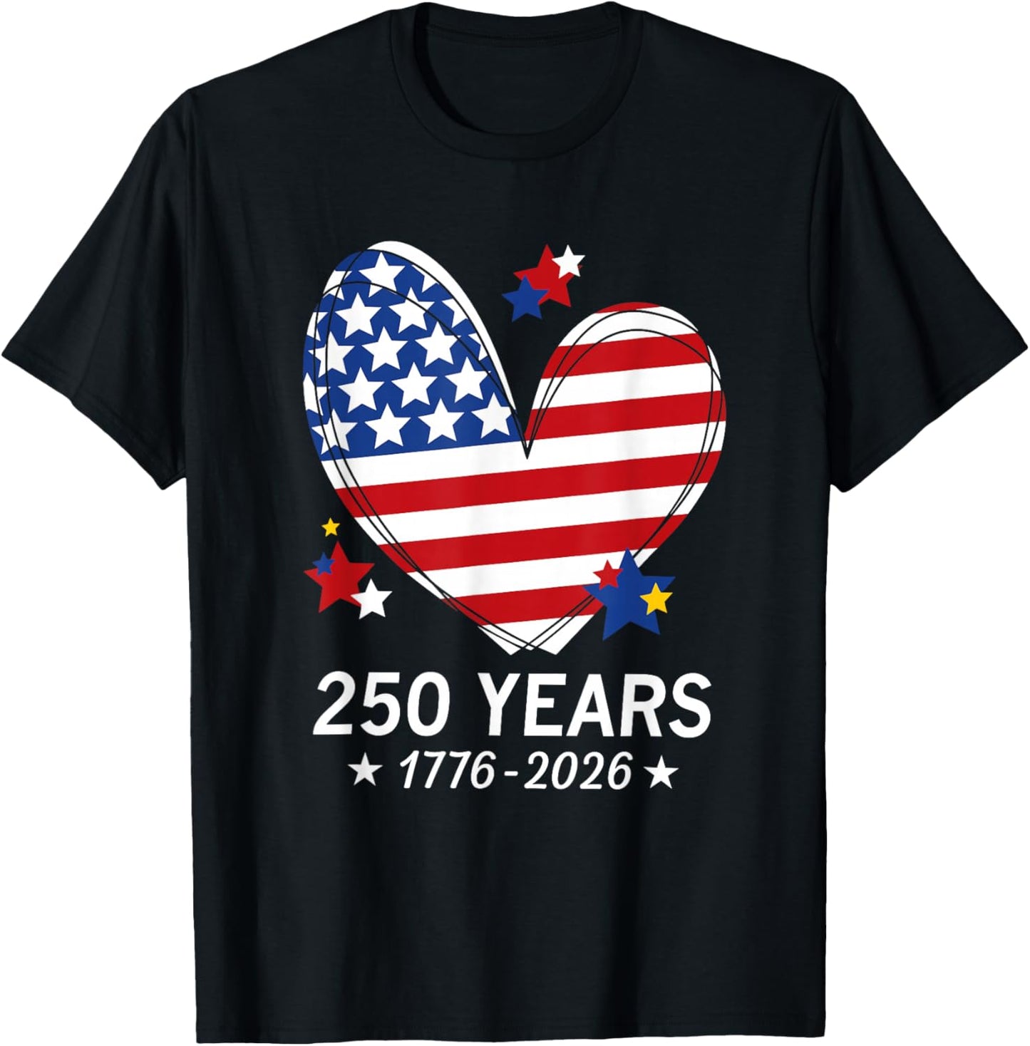250th Anniversary America Flag Heart 250 Year Women Girls T-Shirt - T-Shirt | Black