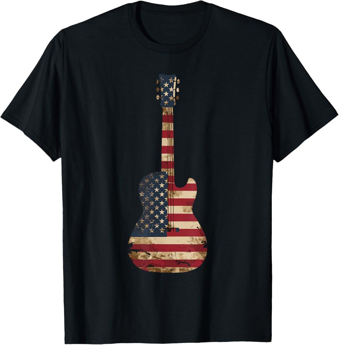 Guitars Vintage US American Flag Guitar T-Shirt - T-Shirt | Black