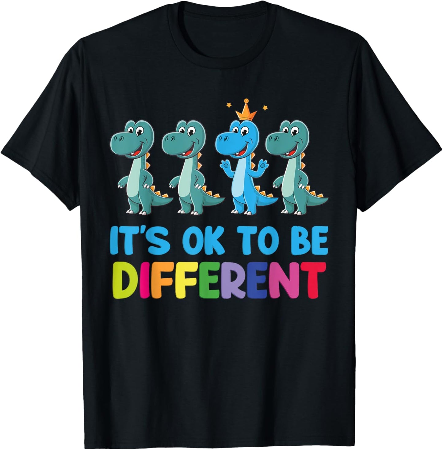 Autism Awareness Dinosaur Kid Boys It is Ok To Be Different T-Shirt - T-Shirt | Black