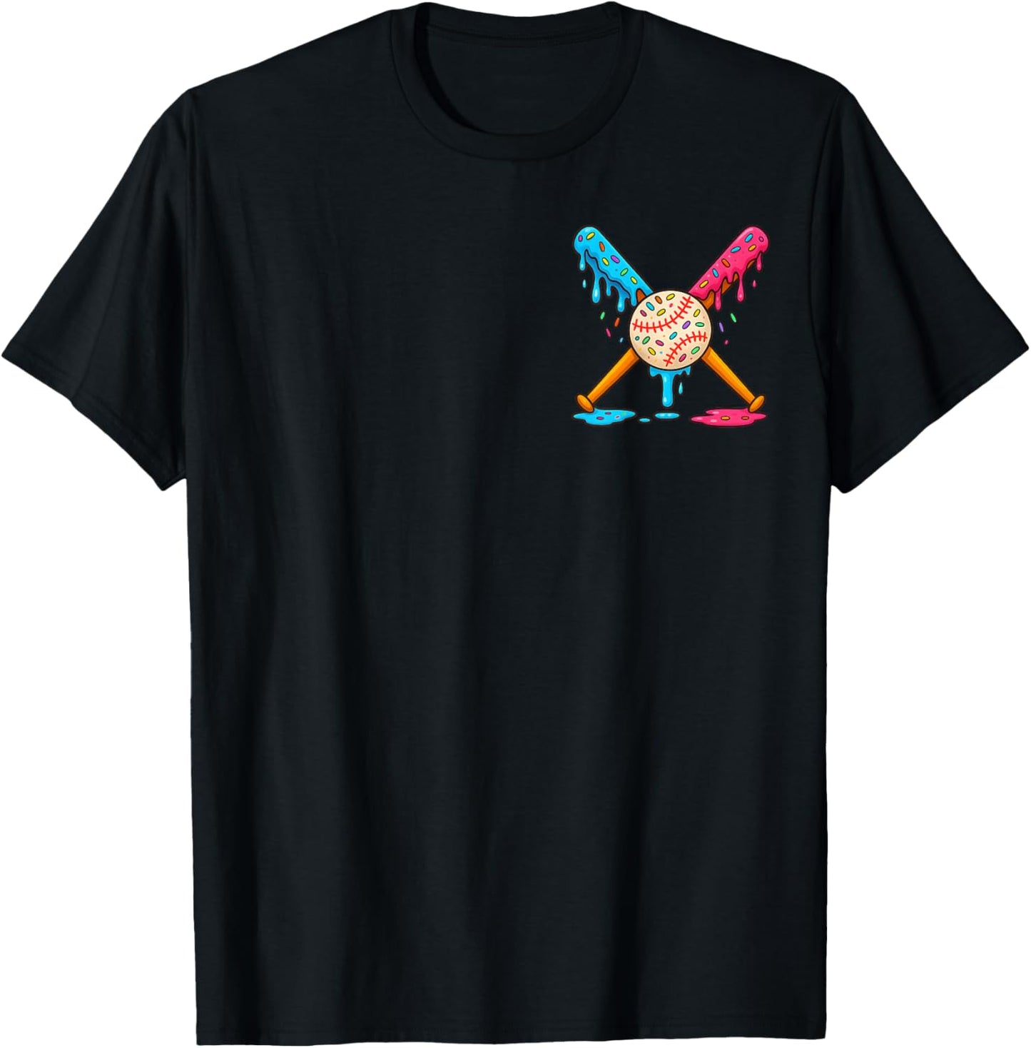 Baseball Boys Ice Cream Drip Front & Back T-Shirt - T-Shirt | Black