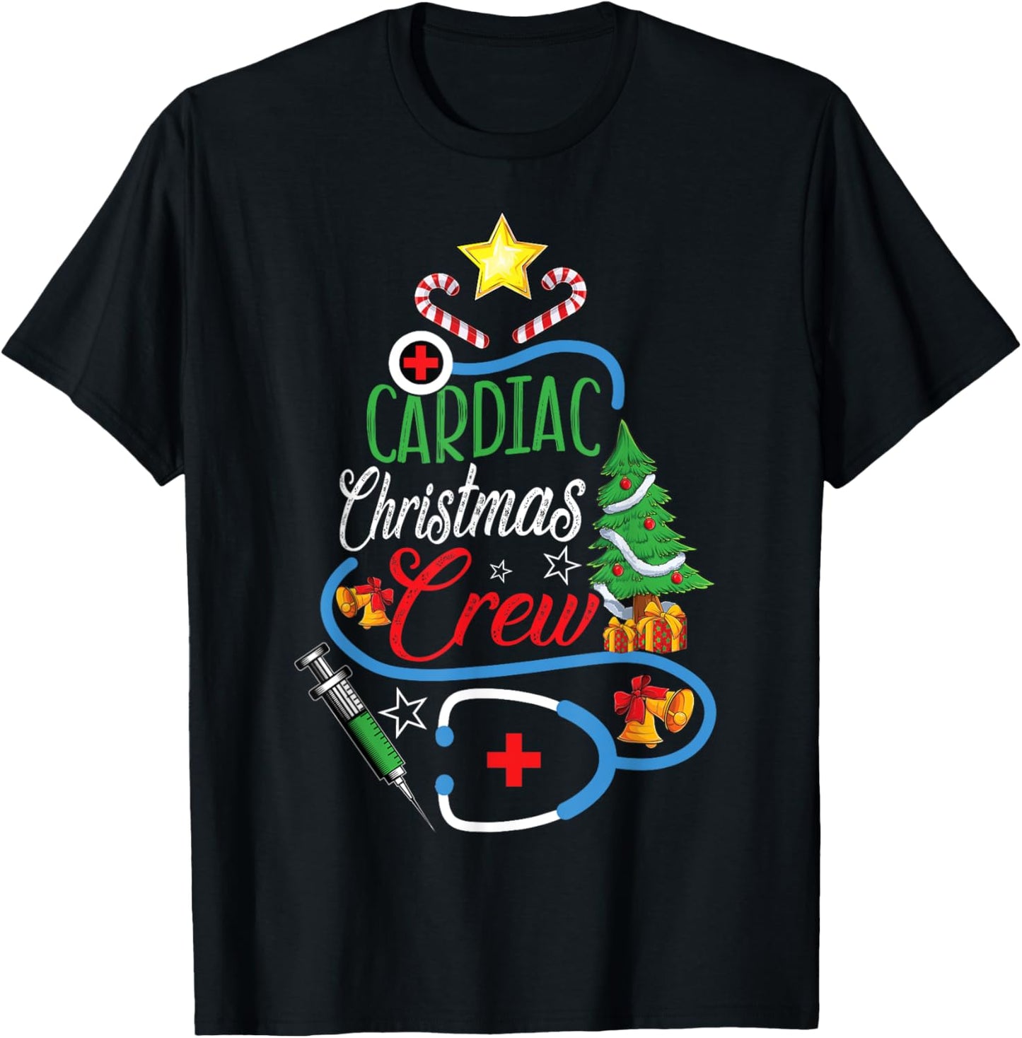 Cardiac Christmas Crew CVICU Cardiology Nurse Christmas T-Shirt - T-Shirt | Black