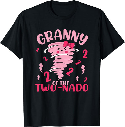 Granny of The Two-nado Tornado Theme 2nd Birthday Party T-Shirt - T-Shirt | Black