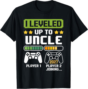 Retro Leveling Up to Uncle 2027 Funny Soon to Be Uncle 2027 T-Shirt - T-Shirt | Black