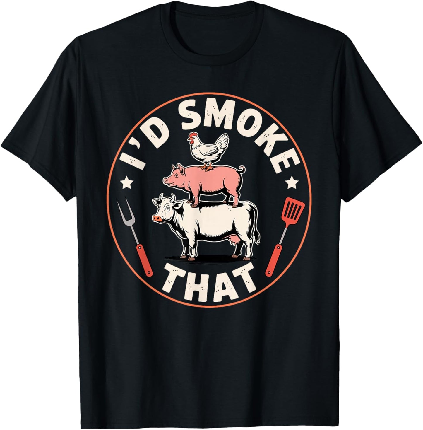 Funny BBQ Art Women Grilling Meat Smoking Barbecue T-Shirt - T-Shirt | Black