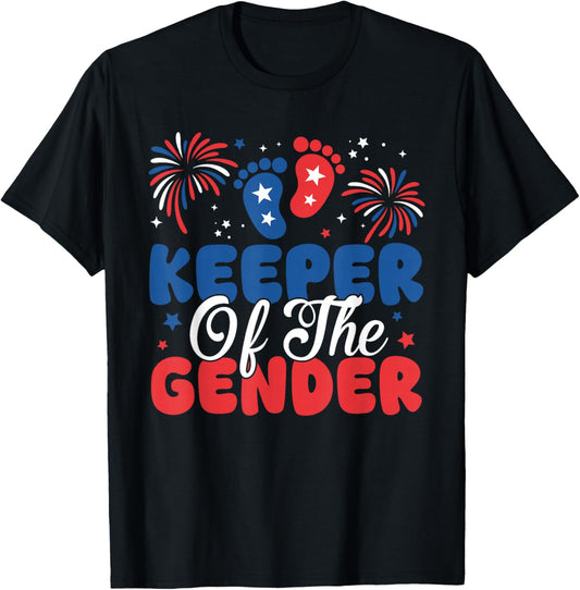 Keeper of The Gender 4th of July Gender Reveal Fireworks T-Shirt - T-Shirt | Black