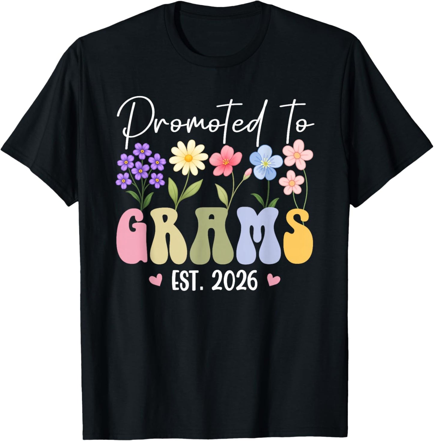 Promoted to Grams est 2026 Women New Grams Floral Design T-Shirt - T-Shirt | Black