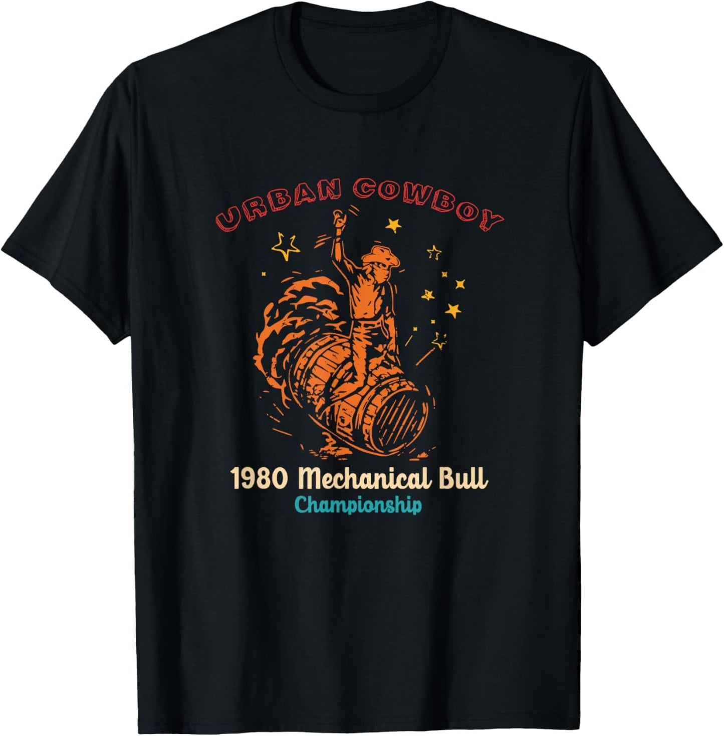 Urban-Cowboy 1980 Mechanical Bull Championship Design T-Shirt - T-Shirt | Black