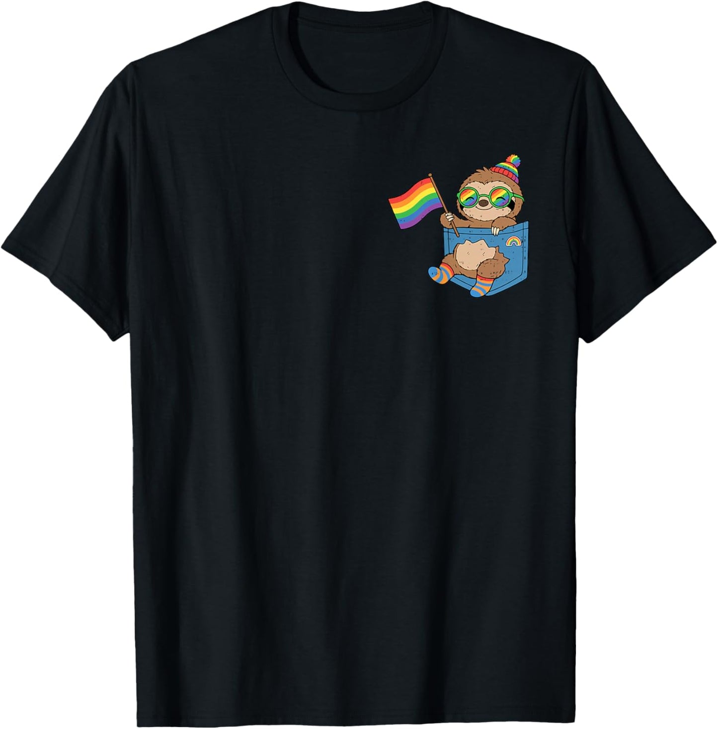 Cute Sloth Gay Pride Pocket Rainbow Flag LGBTQ Ally LGBT T-Shirt - T-Shirt | Black