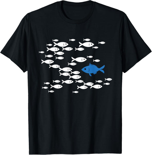 Fish Swim Against The Current In The Sea T-Shirt - T-Shirt | Black