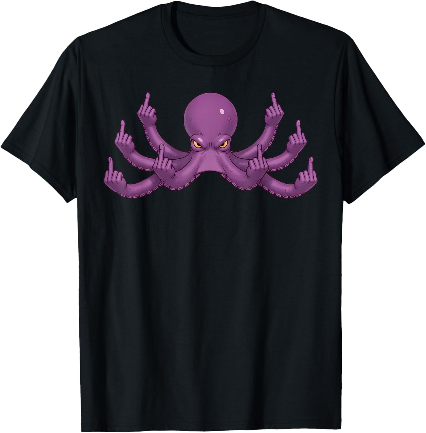 Funny Middle Finger Octopus Meme Adult Humor Graphic T-Shirt - T-Shirt | Black