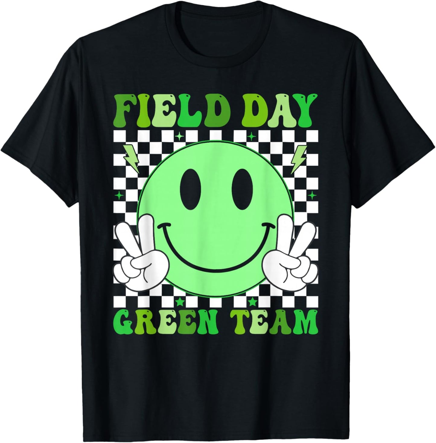 Field Day Green Team Retro Smile Teacher Kids Field Day 2026 T-Shirt - T-Shirt | Black
