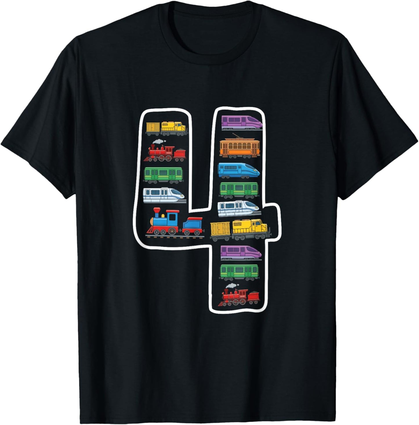 Zug Geburtstag 4 Jahre Eisenbahn Kinder Party T-Shirt - T-Shirt | Black