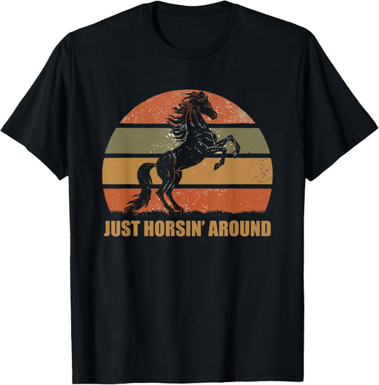 Funny Horses Just Horsing Hanging Around Pins Vintage Retro T-Shirt - T-Shirt | Black