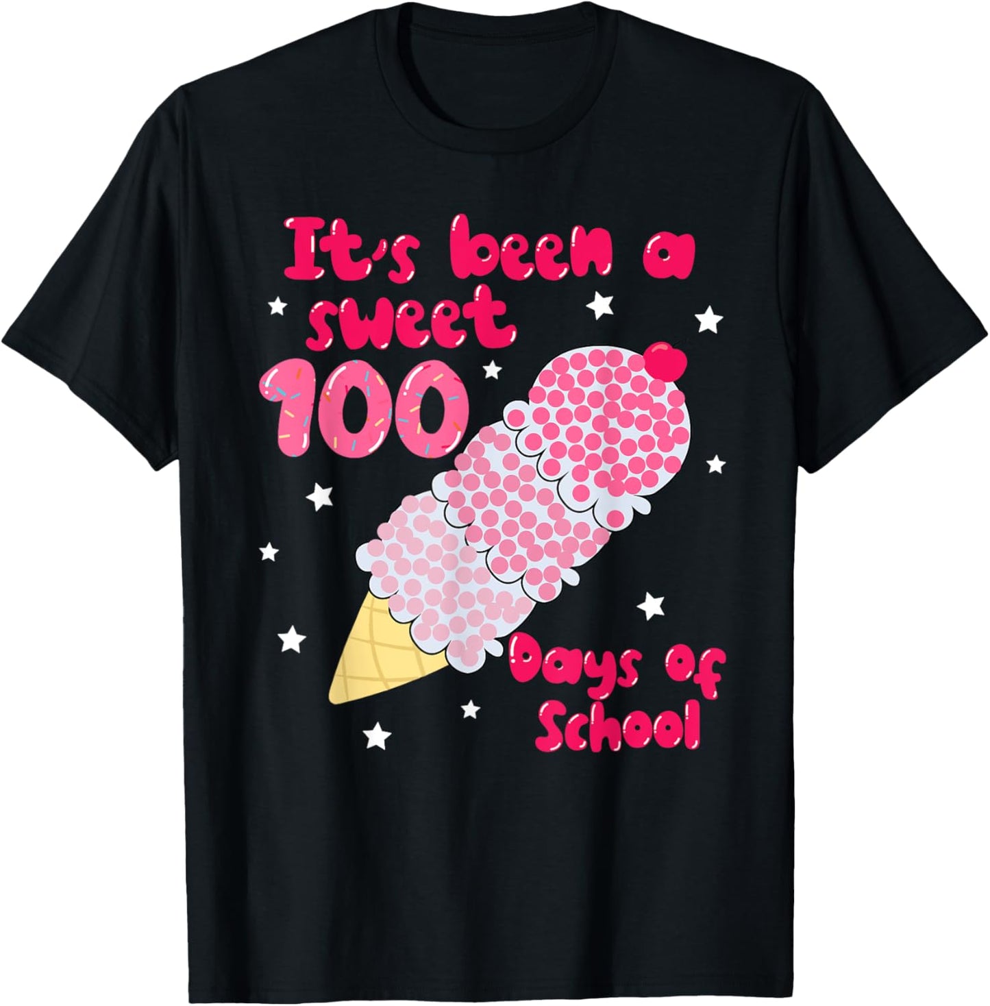 Groovy Ice Cream Cone 100 Days Of School Teacher Student T-Shirt - T-Shirt | Black
