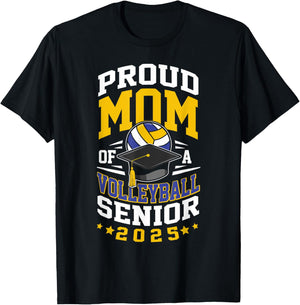 Proud mom of a volleyball senior class of 2025 family T-Shirt - T-Shirt | Black