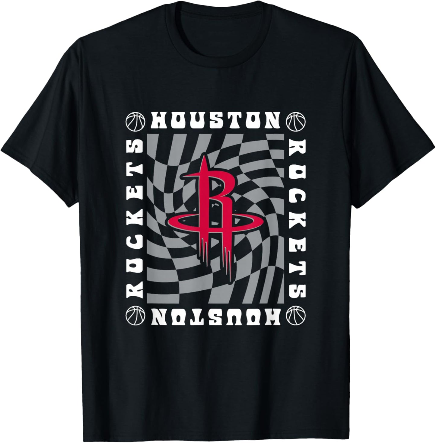 NBA Houston Rockets Retro Checkerboard Wave T-Shirt - T-Shirt | Black
