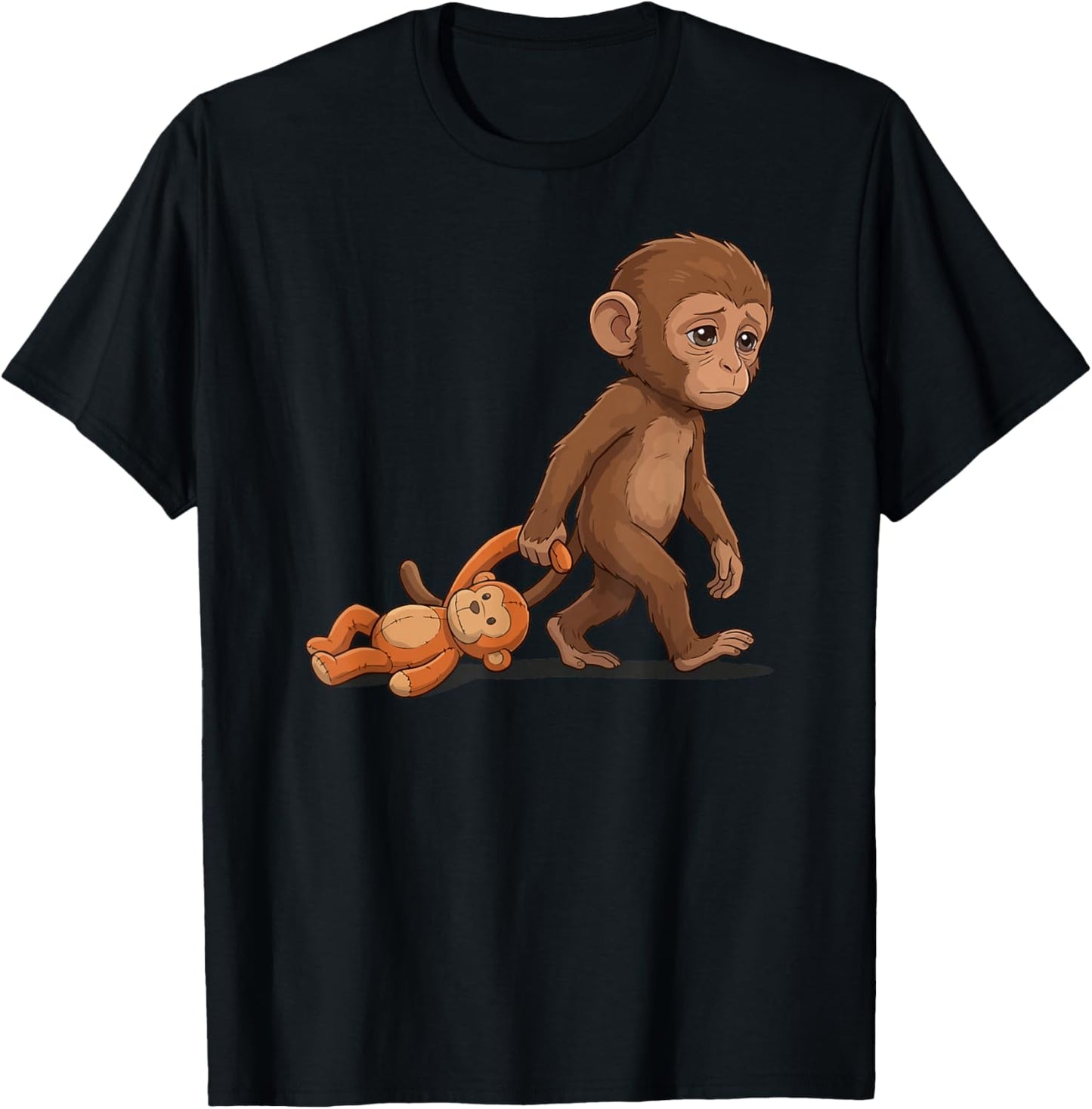 Team Punch Cute Baby Monkey Hugging Plush T-Shirt - T-Shirt | Black