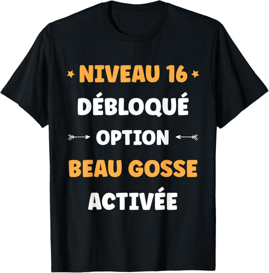 Drole garçon Niveau 16 Ans Geek Anniversaire Humour 16 Ans T-Shirt - T-Shirt | Black