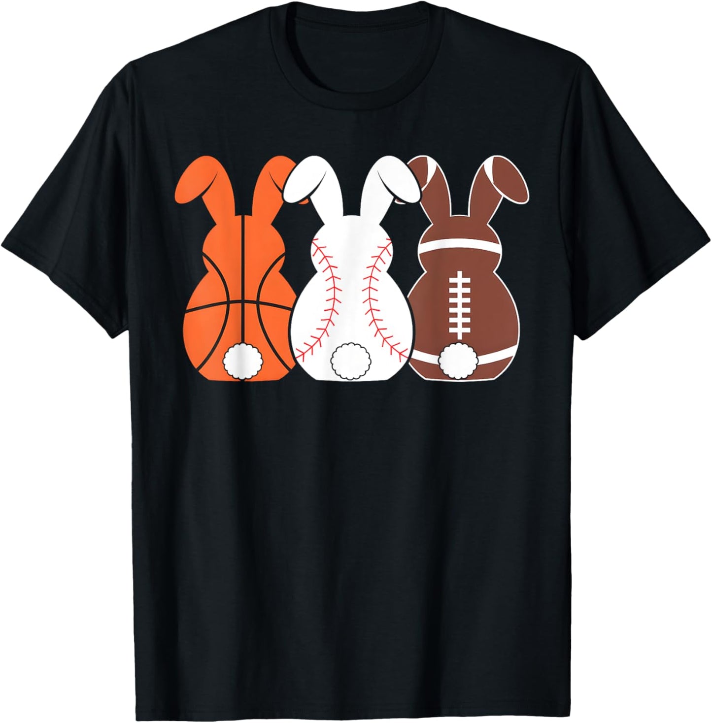 Basketball Baseball Football Sports Easter Bunny Rabbits T-Shirt - T-Shirt | Black