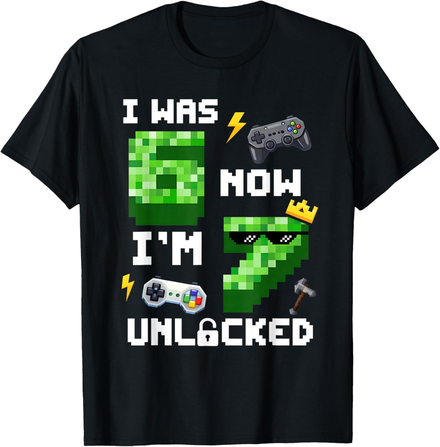 7th Birthday I was 6 Now Im 7 Unlocked 67 Boys Kids Youth T-Shirt - T-Shirt | Black