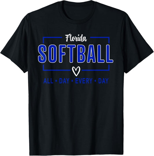 Florida Softball Vintage Kids Team Retro Softball Fan T-Shirt - T-Shirt | Black