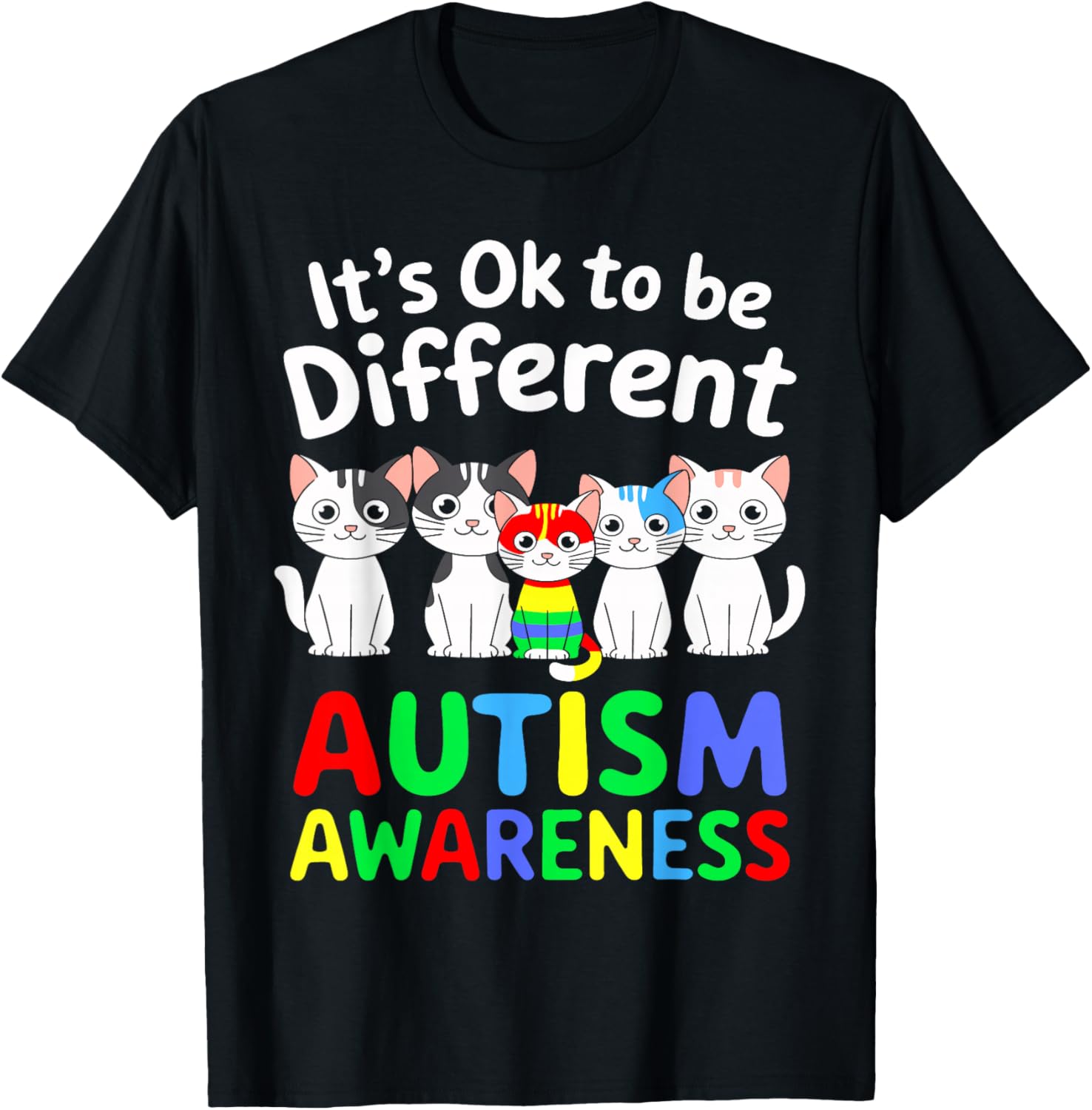 It's Ok To Be Different Autism Awareness Kids Support Gifts T-Shirt - T-Shirt | Black