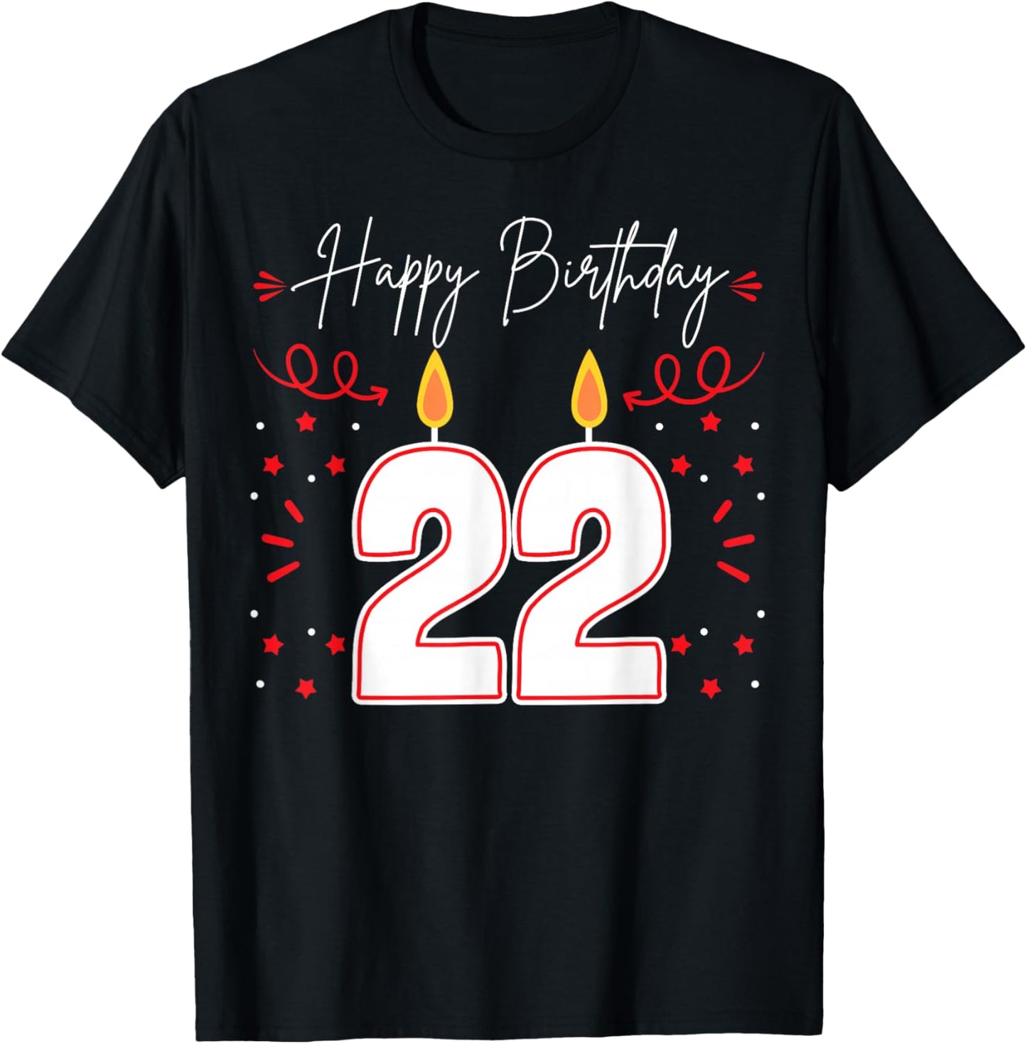 Candle 22 Birthday Party Decoration Wishes Candlelight Cake T-Shirt - T-Shirt | Black