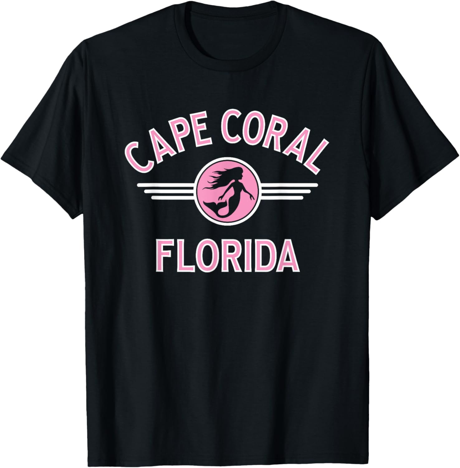 Cape Coral Florida Mermaid Circle T-Shirt - T-Shirt | Black