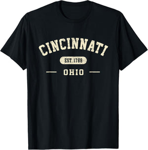 Cincinnati Ohio Est 1788 Vintage Retro Athletic Style T-Shirt - T-Shirt | Black