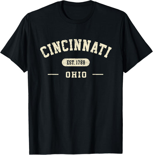 Cincinnati Ohio Est 1788 Vintage Retro Athletic Style T-Shirt - T-Shirt | Black