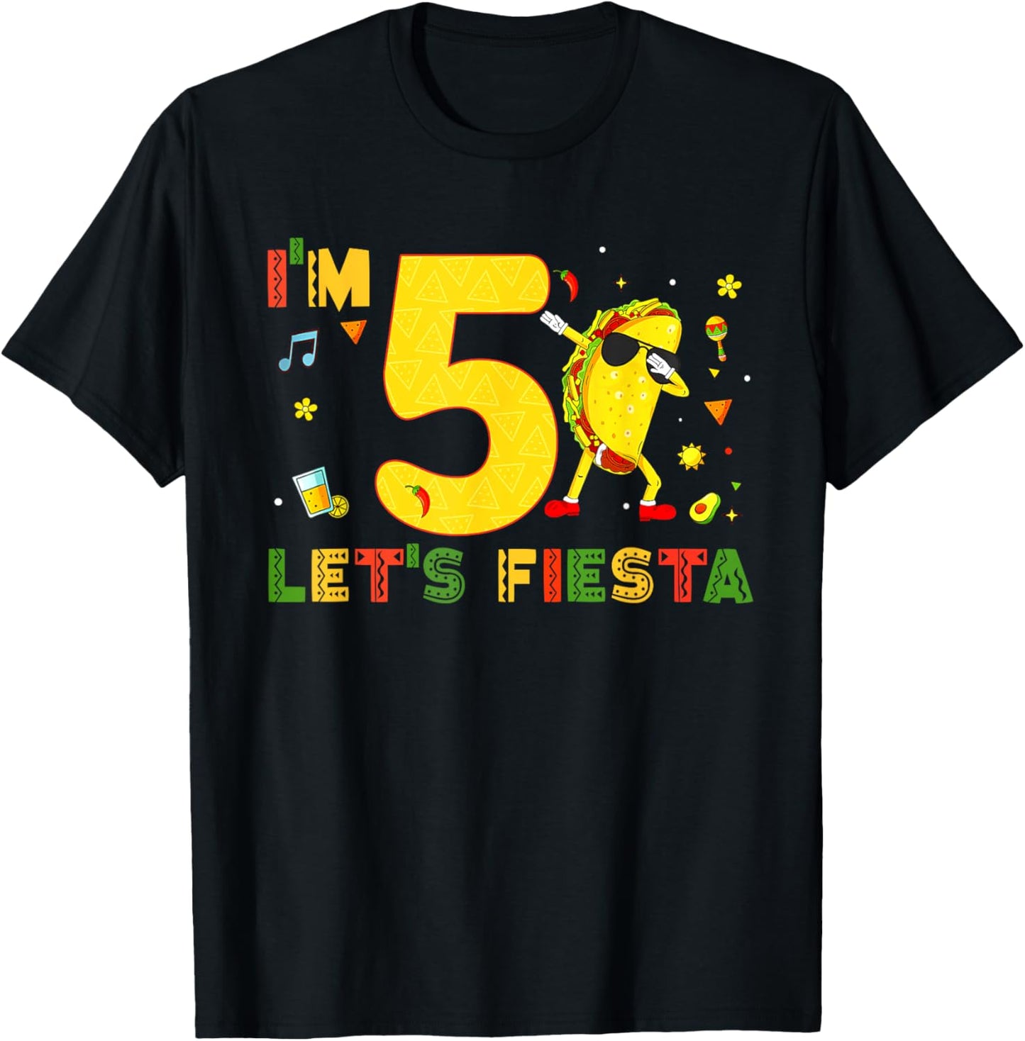 I'm 5 Let's Fiesta Dabbing Taco Cinco De Mayo 5th Birthday T-Shirt - T-Shirt | Black