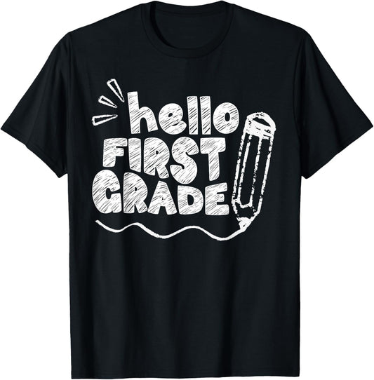 Hello First Grade Team 1st Grade Back to School Teacher Kids T-Shirt - T-Shirt | Black