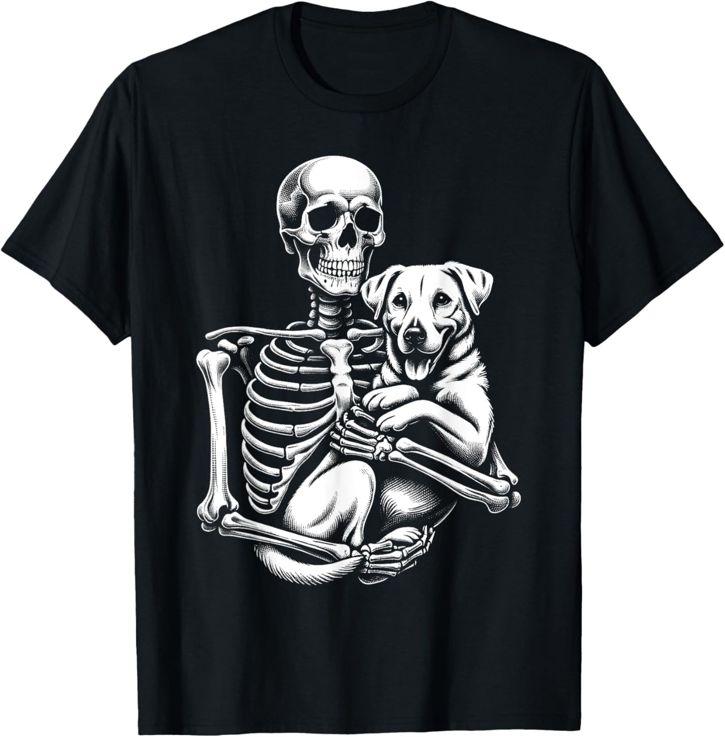 Skeleton Holding A Dog Funny Lazy Halloween Costume Skull T-Shirt - T-Shirt | Black