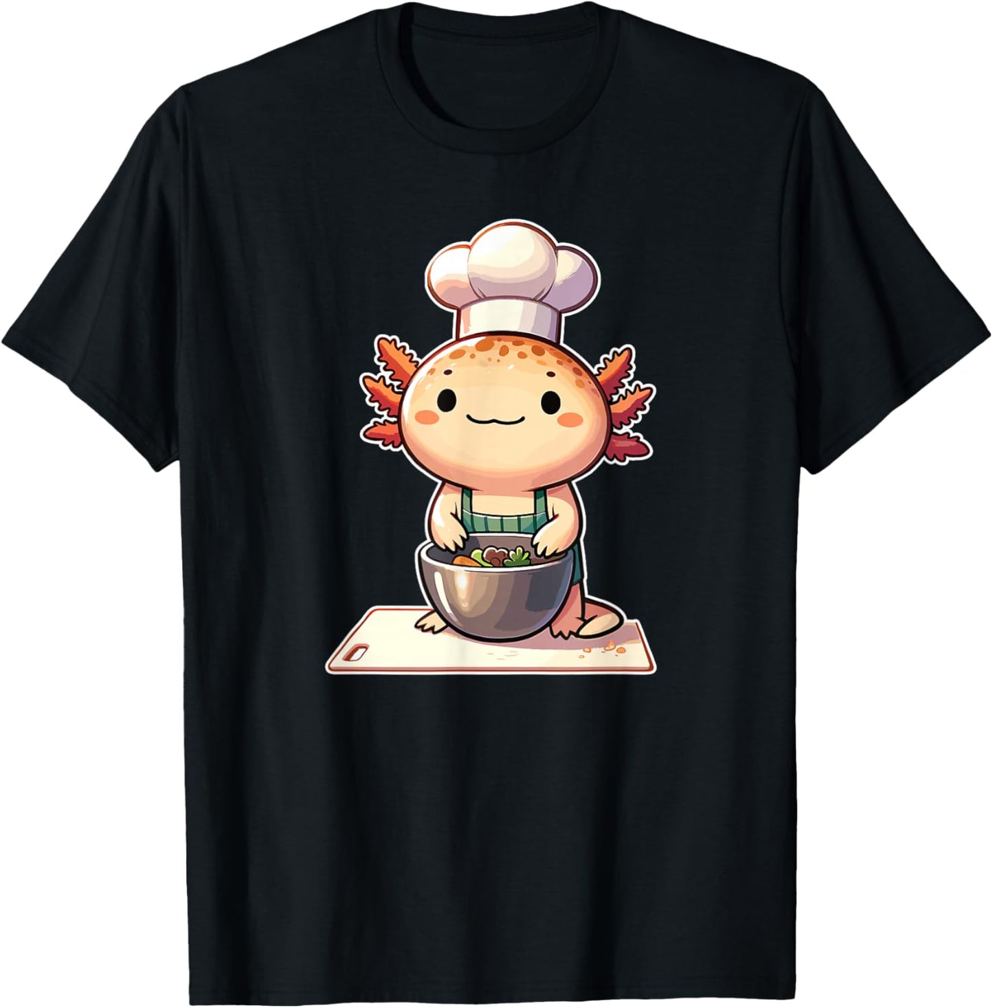 Cute Kawaii Axolotl Chef - -Adults and Kids - Black - Small - Short Sleeve T-Shirt - T-Shirt | Black