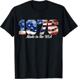 50th Birthday 1976 American Flag Born in 1976 USA Pride T-Shirt - T-Shirt | Black