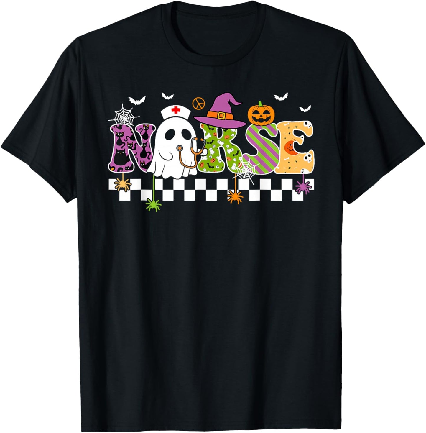 Groovy Nurse Halloween Costume Nursing Costume Scrub Top T-Shirt - T-Shirt | Black